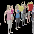 Group of People in Various Poses Gathering Together Waving Hands And Holding Colorful Flags