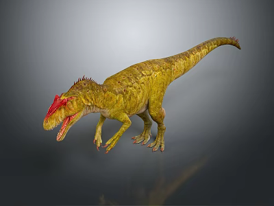 Realistic Yellow Dinosaur With Red Head Open Mouth Sharp Teeth Standing Pose 3d model