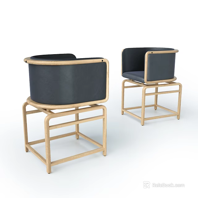 Modern Dining Chairs With Light Wooden Frame Black Upholstered Seats And Armrests 3d model 