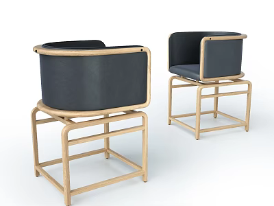 Modern Dining Chairs With Light Wooden Frame Black Upholstered Seats And Armrests 3d model