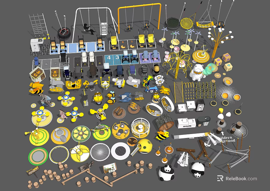 Playground Equipment Components Including Seats Rotating Parts And Safety Structures 3d model 
