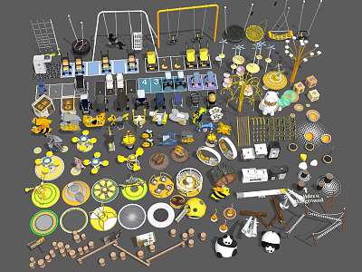 Playground Equipment Components Including Seats Rotating Parts And Safety Structures 3d model