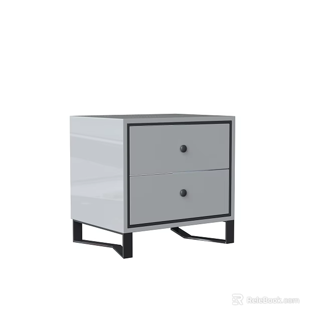 Modern White Bedside Table With Two Drawers And Black Legs 3d model 