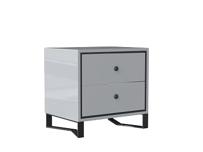 Modern White Bedside Table With Two Drawers And Black Legs 3d model