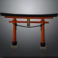 Traditional Japanese Torii Gate With Red Pillars Black Lintel And Central Plaque