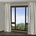 Simple White Roman Curtains on Wooden Window with Green Outdoor View