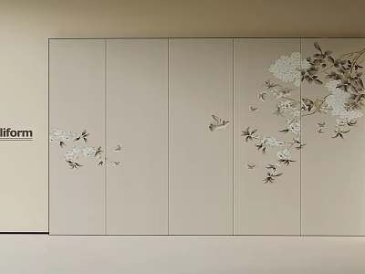 Decorative Room Divider Screen With Floral And Bird Patterns On Light Background 3d model