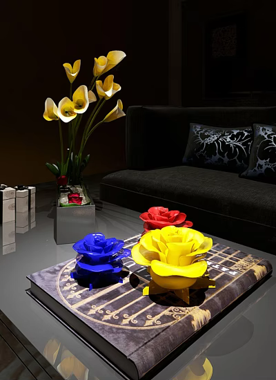 Modern flower three-color rose ornaments 3d model