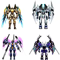 Sci Fi Robot Characters With Colorful Mechanical Wings And Armor Designs 3d model
