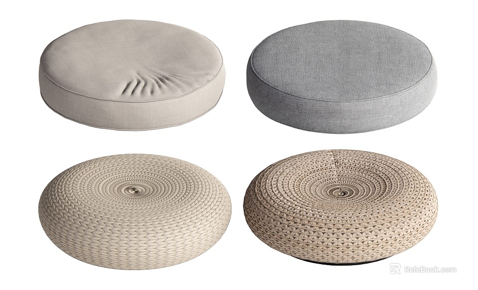 Comfortable Round Home Cushions With Woven And Fabric Textures For Living Room Decor 3d model 