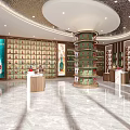 Elegant Liquor and Tobacco Store Interior With Shelves Display Cabinets And Marble Flooring