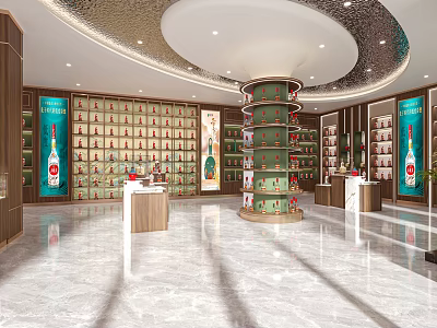 Elegant Liquor and Tobacco Store Interior With Shelves Display Cabinets And Marble Flooring 3d model