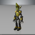 Yellow And Black Robot Character With Green Eyes And Pointed Mechanical Head Design