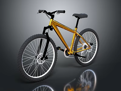 Golden Frame Mountain Bike With Black Handlebar Large Wheels White Rims And Reflective Ground 3d model
