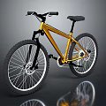 Golden Frame Mountain Bike With Black Handlebar Large Wheels White Rims And Reflective Ground