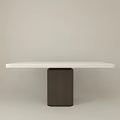 Modern Dining Table with White Tabletop and Dark Square Base Minimalist Design 3d model