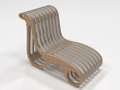 Modern Wooden Lounge Chair With Striped Curved Design And Ergonomic Structure 3d model