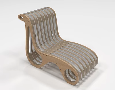 Modern Wooden Lounge Chair With Striped Curved Design And Ergonomic Structure 3d model
