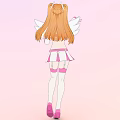 Anime Style Woman With Blonde Twin Tails Angel Wings Pink Outfit White Socks And Pink Shoes