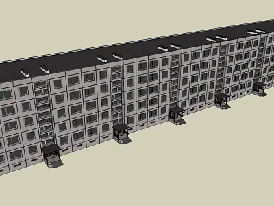 Long Multi Story Residential Building With Aligned Windows And Ground Entrances 3d model