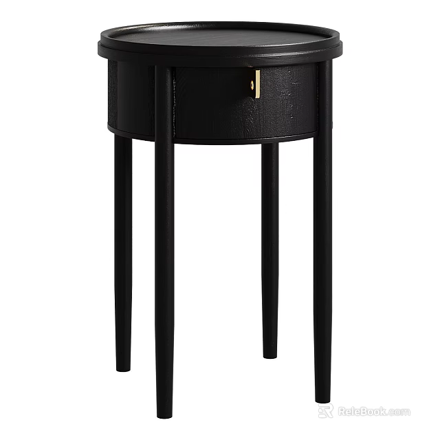 Black Side Table With Drawer And Slim Legs Modern Stylish Design 3d model 