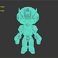 Cartoon Style 3D Robot Character With Green Eyes And Metallic Armor Chest Core