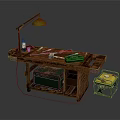 Vintage Wooden Workbench Setup With Table Lamp Tools Storage Box And Metal Toolbox