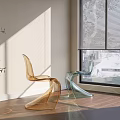 Modern Transparent Single Chair Amber Light Green Acrylic Design With Bright Wooden Floor And Window