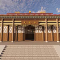 Ancient Chinese Architecture With Red Tiled Roof Ornate Eaves Wooden Columns And Lattice Windows