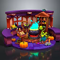 Enchanted Magic Workshop Scene With Cauldron Pumpkins Magic Books And Plants 3d model