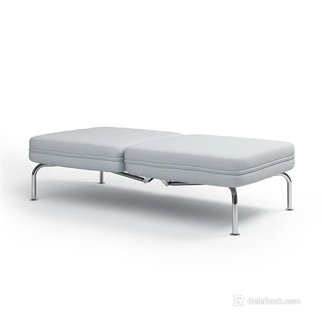Light Gray Modern Sofa Bench With Metal Legs And Comfortable Cushion 3d model 