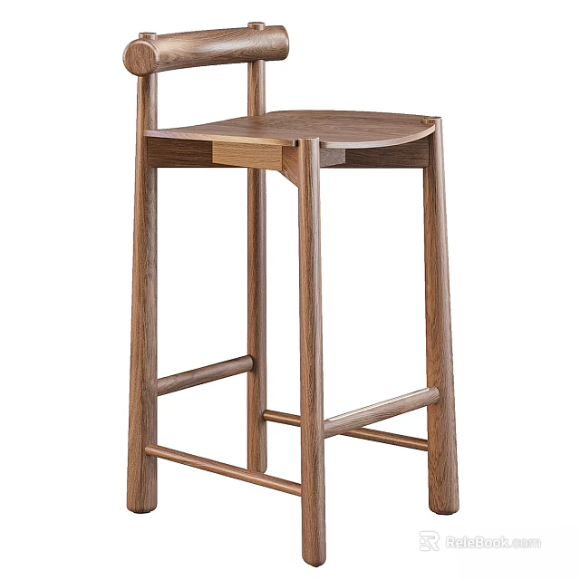 Minimalist Wooden Bar Stool With Modern Design And Sturdy Supportive Backrest 3d model