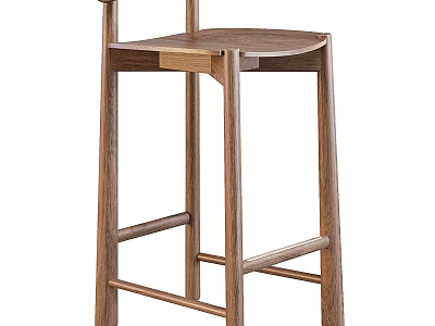 Minimalist Wooden Bar Stool With Modern Design And Sturdy Supportive Backrest 3d model