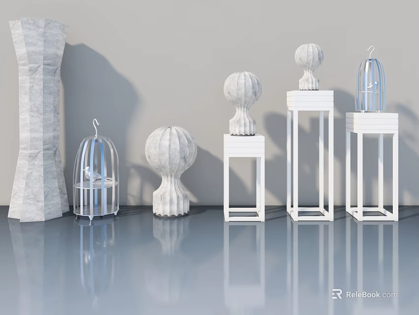 White Hinged Door In Modern Setting With Display Stands And Smooth Floor 3d model