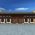 Ancient Architecture With Traditional Roof Yellow Ornaments Wooden Structure White Walls And Wooden Doors