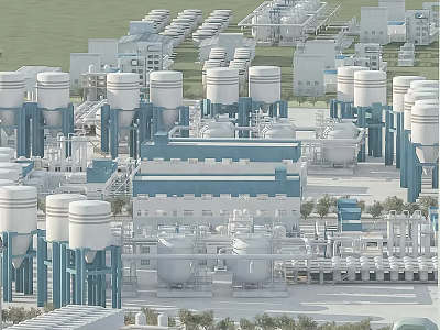 Large Scale Industrial Plant Facility With Large Storage Tanks Blue Structures And Piping Systems 3d model