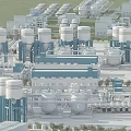 Large Scale Industrial Plant Facility With Large Storage Tanks Blue Structures And Piping Systems