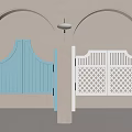 Archway Entrances Featuring Light Blue Curved Door And White Lattice Design With Pendant Light