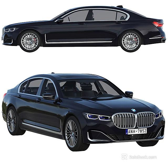 Black BMW Luxury Sedan Front And Side Views 3d model 