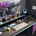 Modern E-sports Room Study Computer Desk Tablet Computer Audio Mouse Keyboard Headset Handheld 3d model