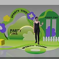 Vibrant Green Floral Installation for Party Time with Purple Yellow Flowers and Grass like Decor