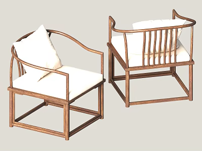Traditional Chinese Wooden Chairs With White Cushions And Classic Frame Design 3d model