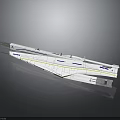 Streamlined High Speed White Water Vessel With Blue Yellow Stripes Sleek Exterior