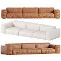 Modern Modular Sectional Sofa with White Fabric and Brown Leather Design 3d model