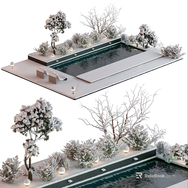 Commercial Equipment For Outdoor Pool Landscaping With Trees And Lighting Fixtures 3d model 