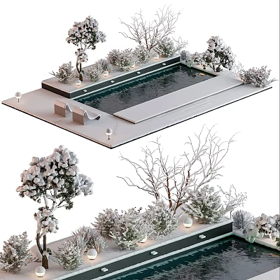 Commercial Equipment For Outdoor Pool Landscaping With Trees And Lighting Fixtures 3d model