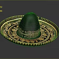 Traditional Mexican Sombrero With Black Crown And Gold Geometric Decorative Edge