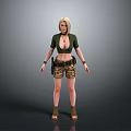 Blonde Female 3D Character Wearing Green Crop Top Camouflage Shorts Brown Sandals And Necklace