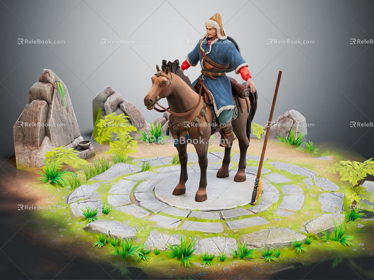 Modern game character mongolian mongolian warrior 3d model