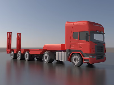 Red Flatbed Utility Truck with Multiple Wheels for Heavy Duty Transport 3d model